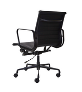 Midcentury Style Ribbed Leather Swivel Office Chair with a Black Frame