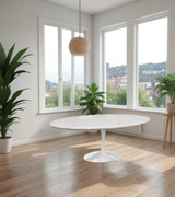 Oval white marble tulip style dining table