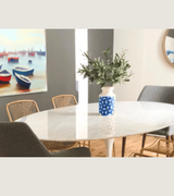 150cm White Oval Marble Tulip Style Dining Table