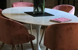 Oval & Round White Carrara Marble Dining Tables Tulip Style