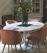 Oval & Round White Carrara Marble Dining Tables Tulip Style