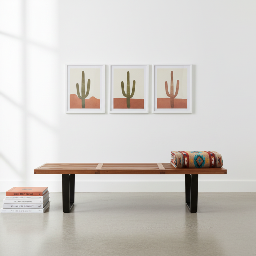 M＆M × WHIZ LIMITED 900 BENCH Midcentury Slatted Wood Bench – Onske