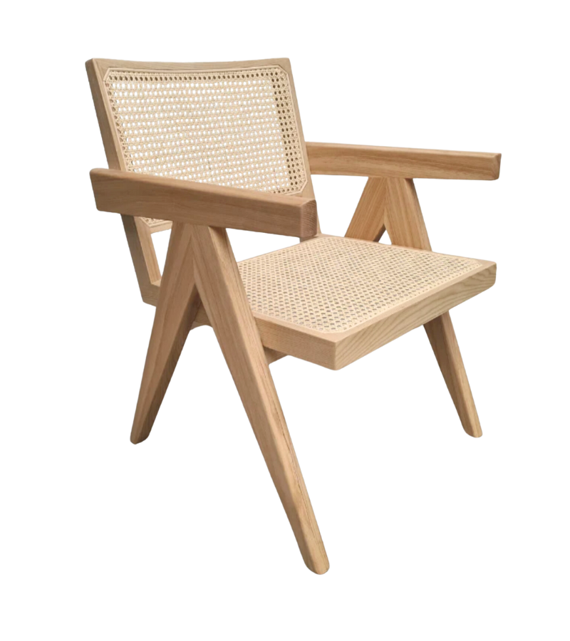 Jeanneret Style Rattan Dining Armchair Solid Ash – Onske