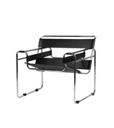 Wassily Chair in Premium Black Leather Marcel Breuer Style, on a white background.