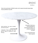 Round Carrara Solid Marble Dining Table Tulip Style 120cm