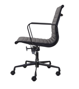 Midcentury Style Ribbed Leather Swivel Office Chair with a Black Frame