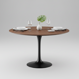 110cm Round Walnut Veneer Top Dining Table Tulip Style