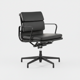 Black Frame with Black Leather Midcentury Style Office chair