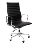 High Back Ribbed Leather Midcentury Style Office chair