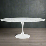 Oval & Round White Carrara Marble Dining Tables Tulip Style