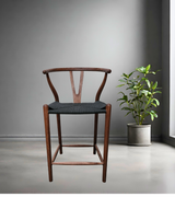Lars Midcentury Style Counter Stool Cord Seat Light Walnut finish