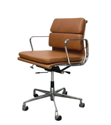 Tan Leather Low Back Padded Leather Midcentury Style Office chair