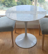 Round Two-Seater White Carrara Marble Tulip Style Dining Table
