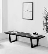 Midcentury Style Two Seat Slatted Wood Bench