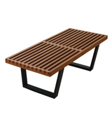Midcentury Style Two Seat Slatted Wood Bench