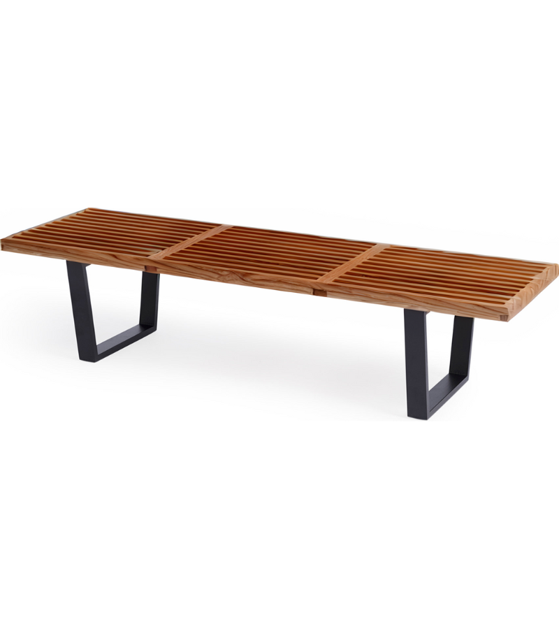 Midcentury Slatted Wood Bench – Onske