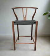 Lars Midcentury Style Counter Stool Cord Seat Light Walnut finish