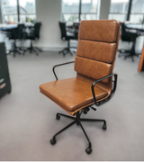 tan leather high back powder coated black frame office chair