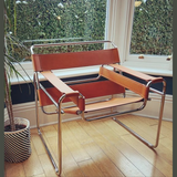 Wassily Chair in Premium Vintage Tan Leather Marcel Breuer Style.