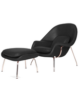 No.70 Style Chair with Ottoman in Waxed Aniline Leather