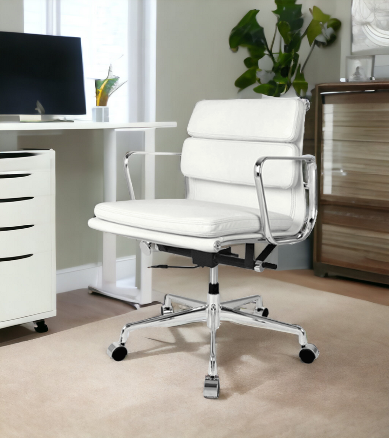 White leather swivel office chair discount
