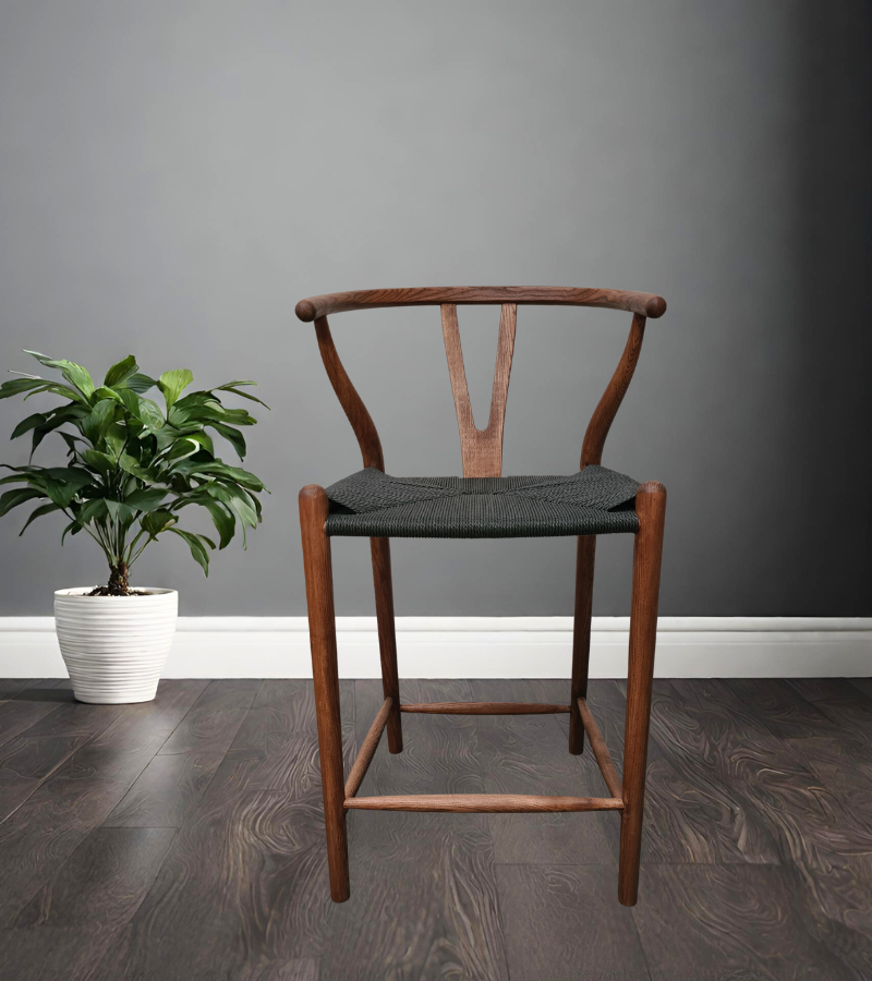 Wish Y Style Counter Stool Ash Wood in Walnut and Black Cord Seat