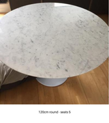 120cm Round White Marble Dining Table seats 5