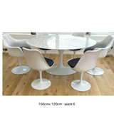 150cm Oval White Marble Tulip Dining Table by Onske