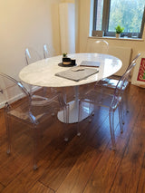 oval white marble tulip style dining table