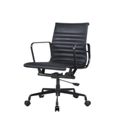 A ribbed leather office chair with a chromed aluminium frame and armrest, presented in multiple color options.