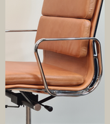 Executive High Back Leather Midcentury Style Office Chair in Aniline Leather