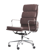 Executive High Back Leather Midcentury Style Office Chair in Aniline Leather