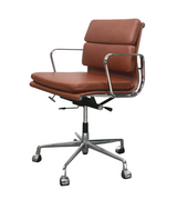 Dark Brown Tan Waxed Leather Midcentury Style Office Chair