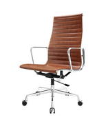 High Back Ribbed Leather Midcentury Style Office chair