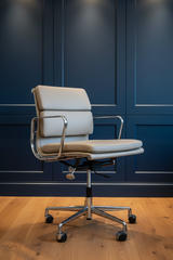 Putty Grey Leather Midcentury Style Office chair