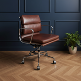 Waxed Leather Rich Brown Tan Swivel Office Chair
