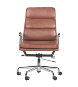 Executive High Back Leather Midcentury Style Office Chair in Aniline Leather