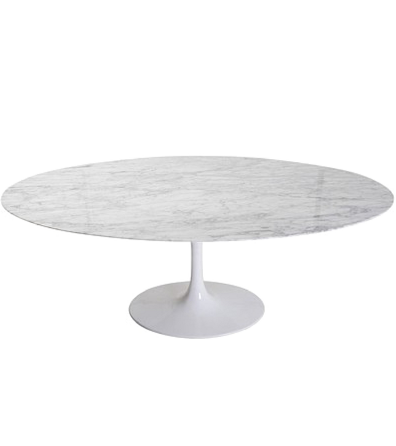White Carrara Marble Tulip Style Dining Table - Onske