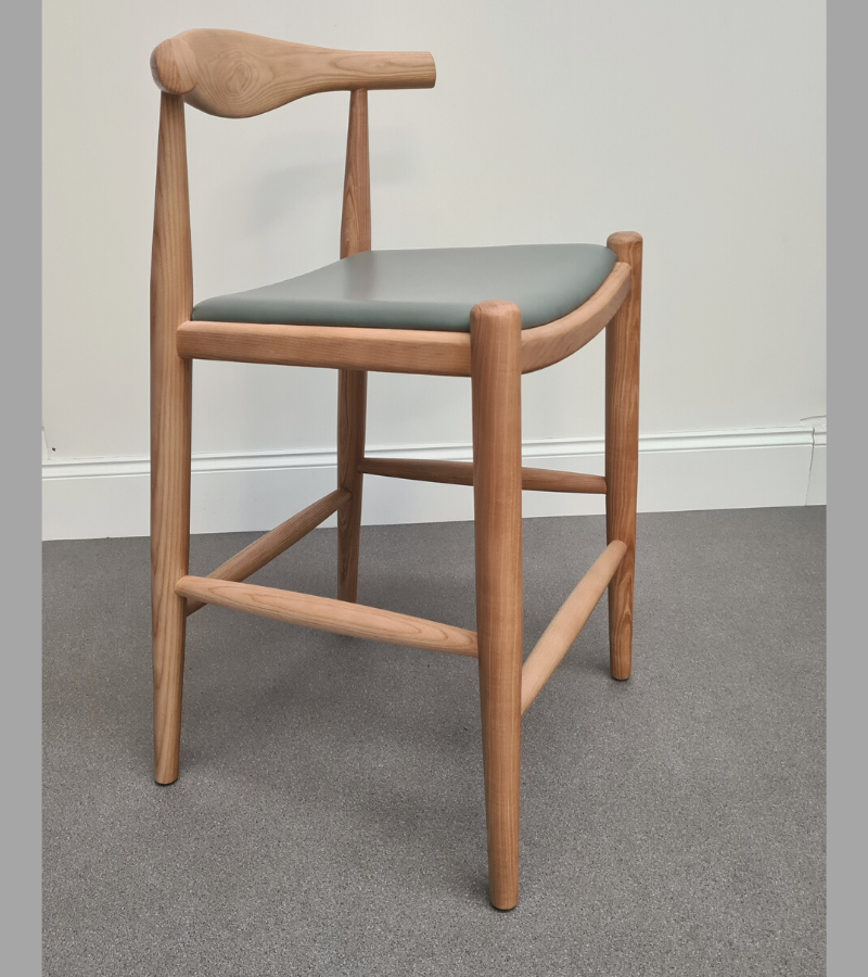 Elb Counter Stool in Oak with Grey Leather 65cm – Onske