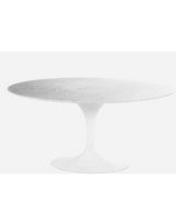 oval white marble tulip style dining table