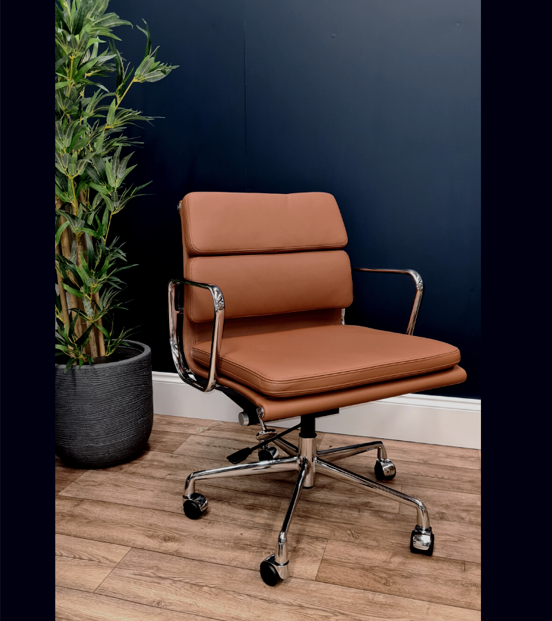 Tan Leather Soft Pad Mid-Century Office Chair – Onske