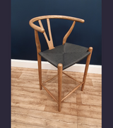 Wishbone Style Counter Stool Walnut Finish Black Cord Seat 64cm - Onske