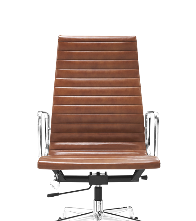 Black Frame Ribbed Leather Eames 119 Style High Back Office Chair