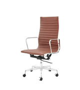 High Back Ribbed Leather Midcentury Style Office chair