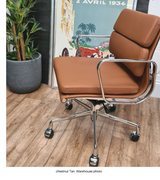Tan Leather Low Back Padded Leather Midcentury Style Office chair