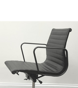 Midcentury Style Ribbed Leather Swivel Office Chair with a Black Frame