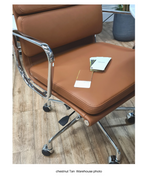 Tan Leather Low Back Padded Leather Midcentury Style Office chair