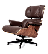Leather Lounge Armchair and Ottoman Charles Style in American Woods and premium Leather