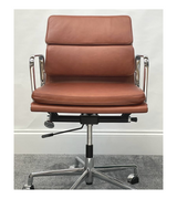 Dark Brown Tan Waxed Leather Midcentury Style Office Chair