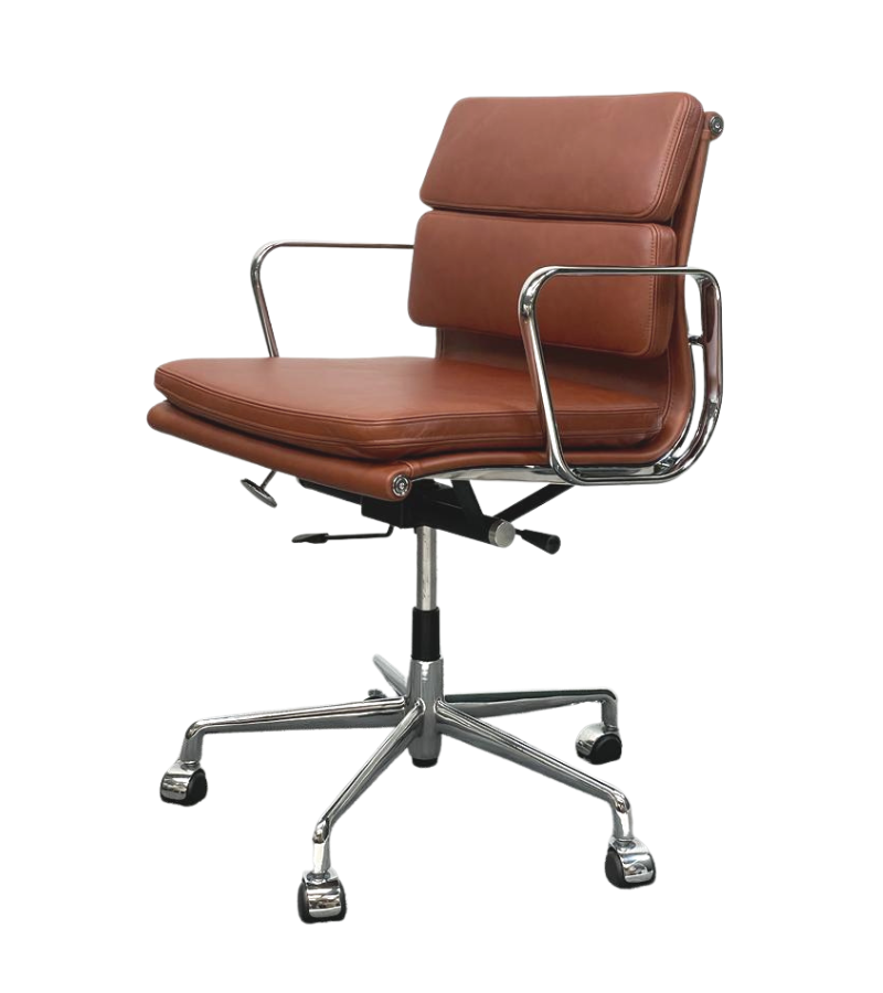Eames 217 Style Dark Brown Tan Waxed Leather Office Chair